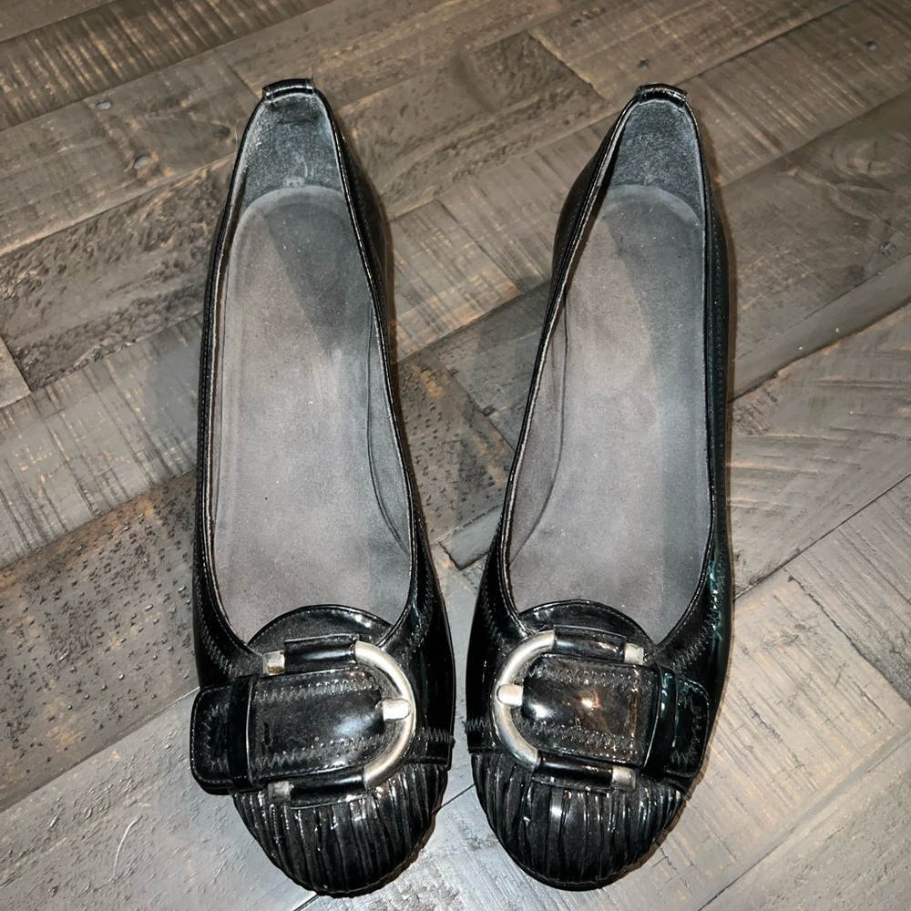 Stuart Weitzman Espadrille Black Patent Wedges Size 8‎